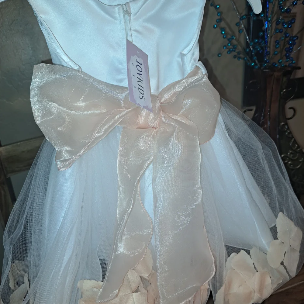 Elegant White and Cream Kids Dress with Floral Accent